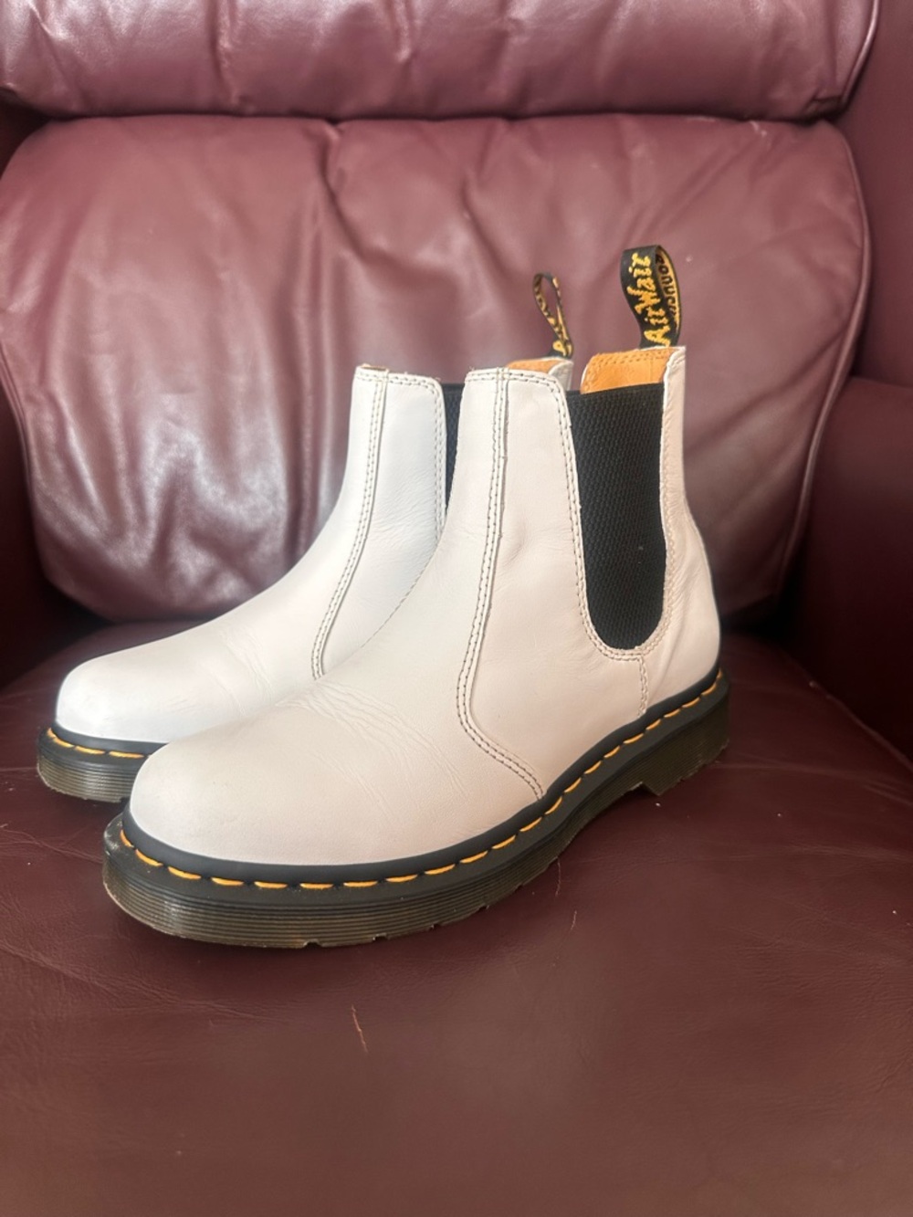 Dr. Martens White Leather Chelsea Boots with Black Elastic